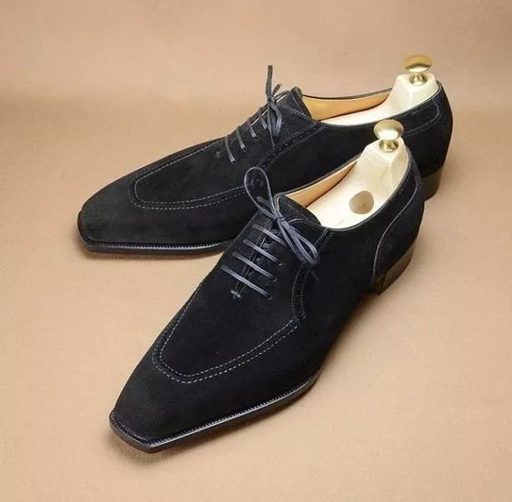 Handmade men black suede shoes, men lace up dress formal shoes