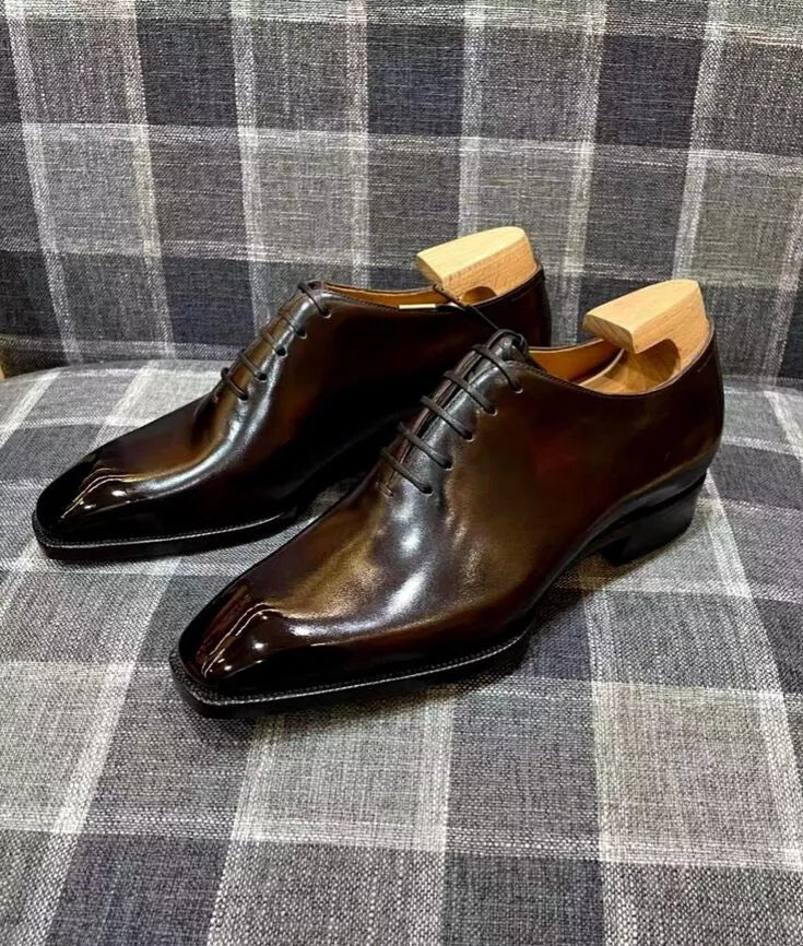 Handmade Men Shoes Brown Leather Shoes Formal Dress Oxford Office Wedding