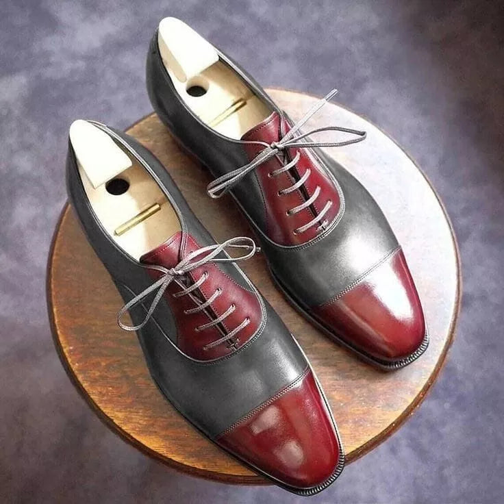 Handcrafted men's leather Oxford shoes, Toe cap leather shoes. formal Dress