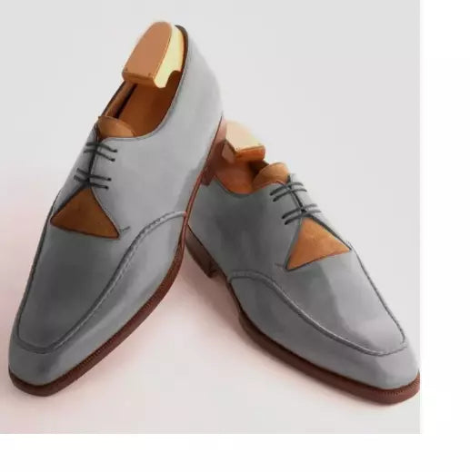 Men Gray Two Tone Leather lace up Handmade Dress Shoes