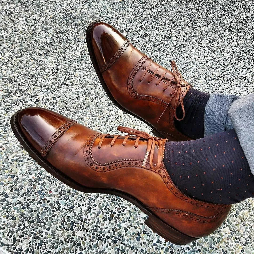 Pure Handmade Brown Leather Stylish Lace Up Brogue Shoes For Men