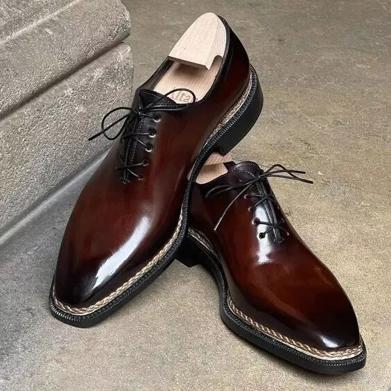 Bespoke Handmade Dark Brown Leather Oxford Whole Cut Lace Up Formal Dress Shoes