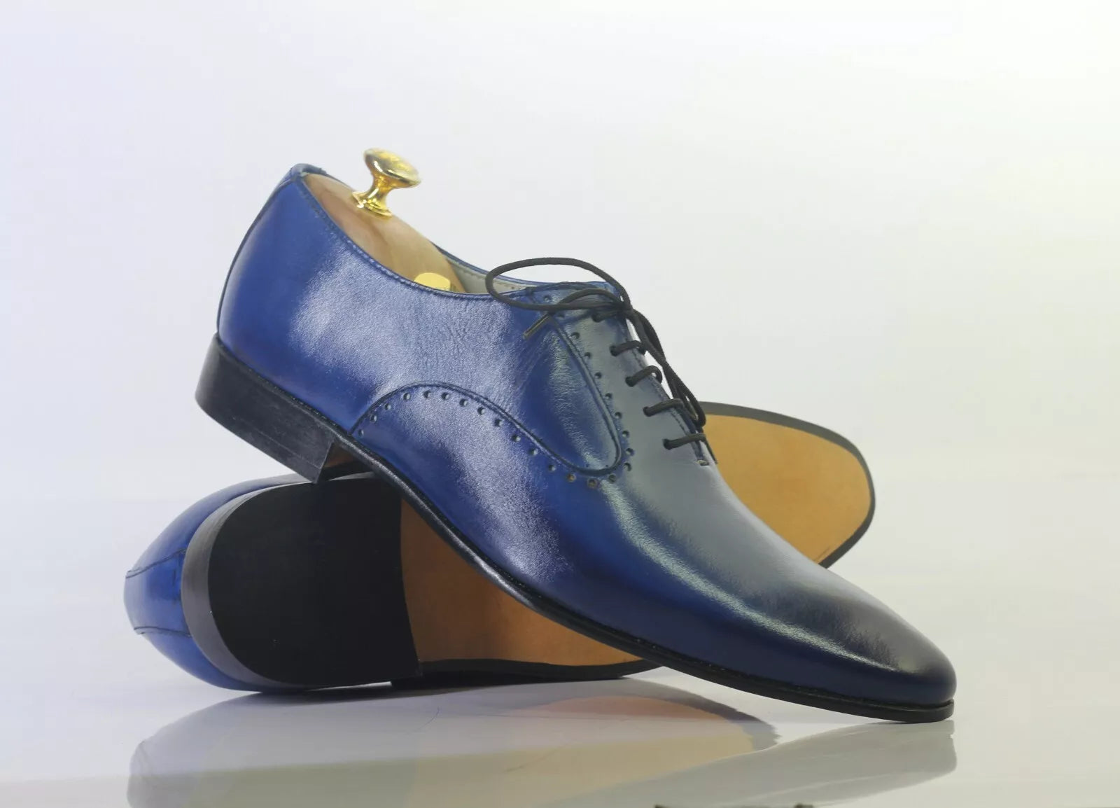 Handmade Men's Blue Leather Lace up Shoes, Men Stylish Dress Formal Shoes