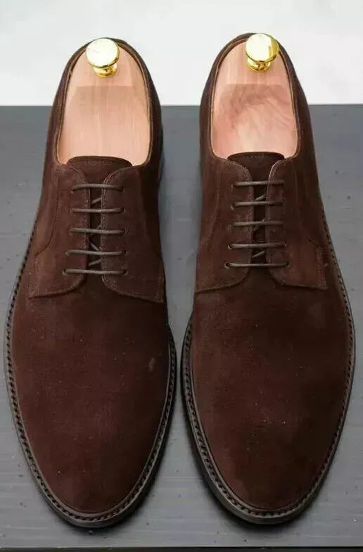 Handmade Men Brown Suede Oxford Men Brown Lace Up Formal Dress Shoes