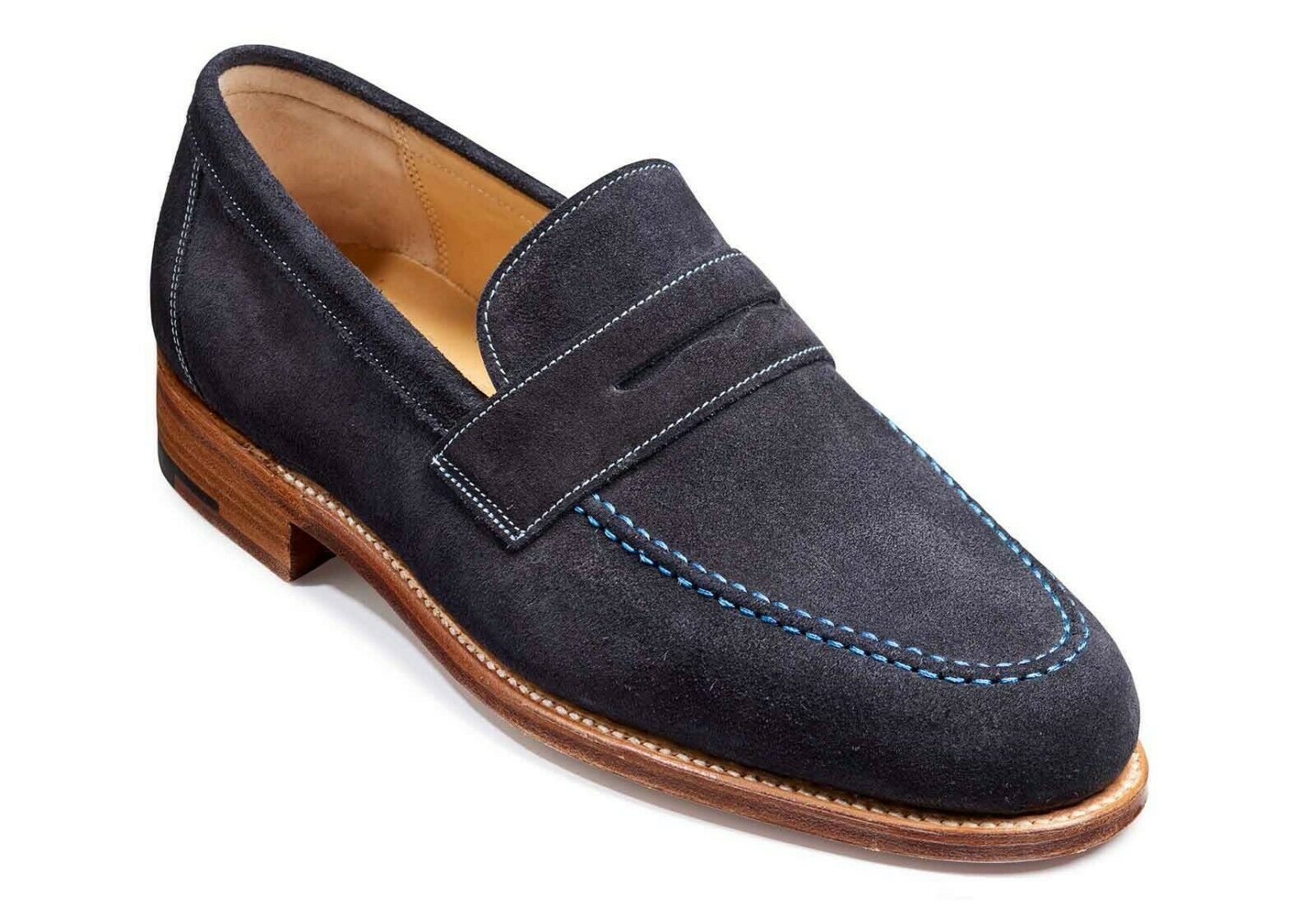 Men's Navy Blue Color Penny Loafer Slip On Genuine Suede Leather Handmade Shoes