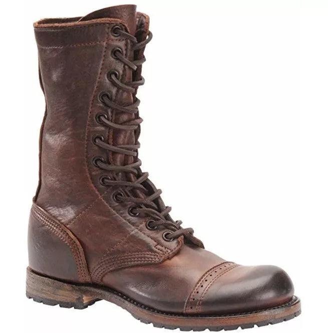 Brown Leather Hiking High Ankle Fully Lace Up Motorcycle Boots