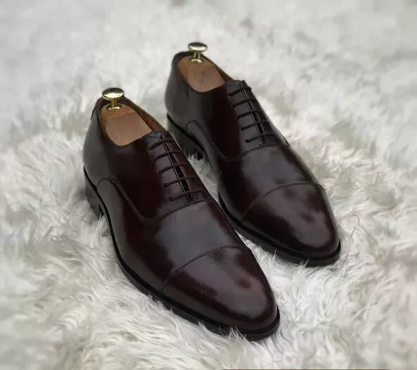 Handmade New Men dark brown oxfords dress shoes, Men brown formal