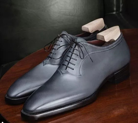 Premium Quality Handmade Gray Leather Wholecut Oxford Dress And Formal Shoes