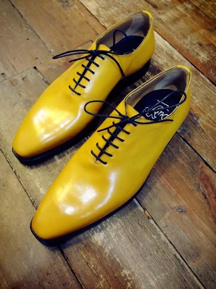 Handmade men yellow oxford dress shoes, wholecut dress leather shoes for mens