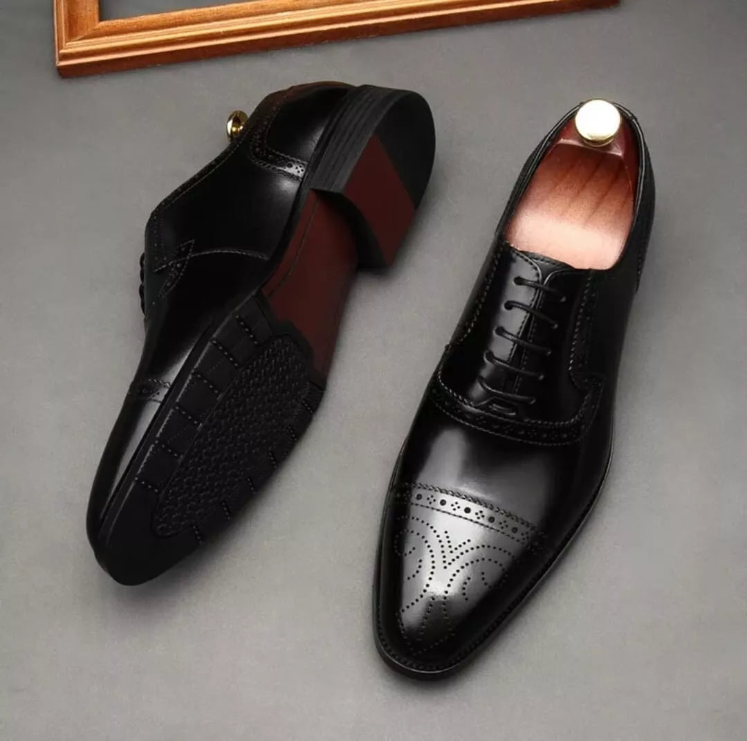 Bespoke Handmade Shoes Black Leather Oxford Shoes Lace Up Formal Dress Men