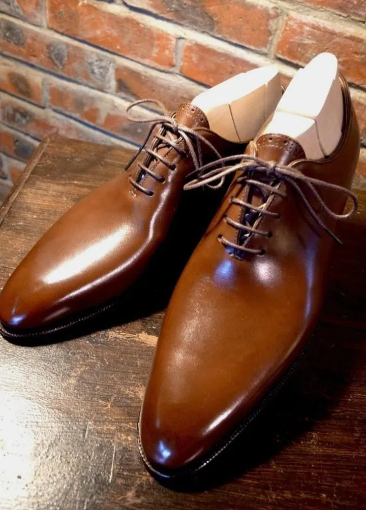 Handmade Men's Brown Leather Oxford Whole Cut Lace Up Dress Formal Shoes