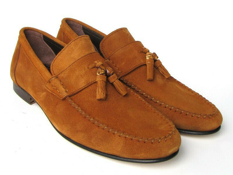 Men's Tan Color Tassel Loafer Slip Ons Genuine Suede Leather Formal Dress Shoes