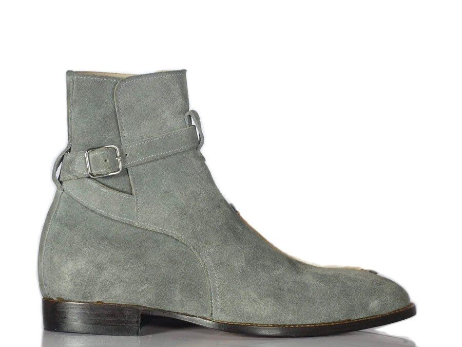 Handmade Men's Gray Suede Ankle Jodhpur Strap Boots, Men Ankle Fashion Boots