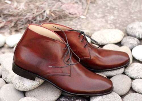 Handmade Men's Leather Burgundy Ankle Boots, Men's Dress Chukka Lace Up Boots