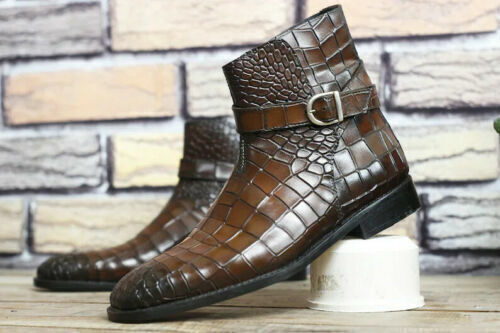 Handmade Leather Men Brown Texture Jodhpur Boot