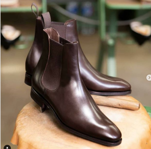 Handmade Men's Dark Brown Leather Chelsea Boots Round Toe Ankle High Dress Shoe