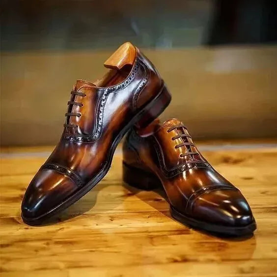 Mens Chocolate Brown Leather Oxford Toe Cap Lace Up Dress Bespoke Handmade Shoes