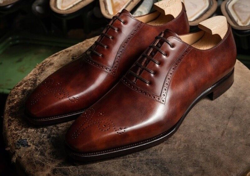 Handmade Men Brown Brogue Leather Oxford Lace Up Dress Formal Shoes For Men