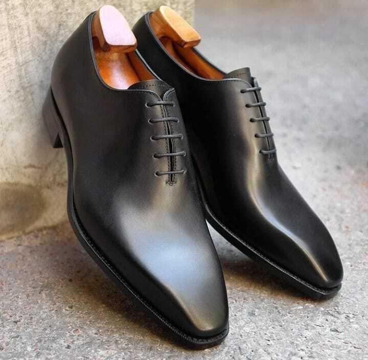 Handmade Men's Black Leather Oxford Chiseled Toe Whole Cut Dress Formal Shoes