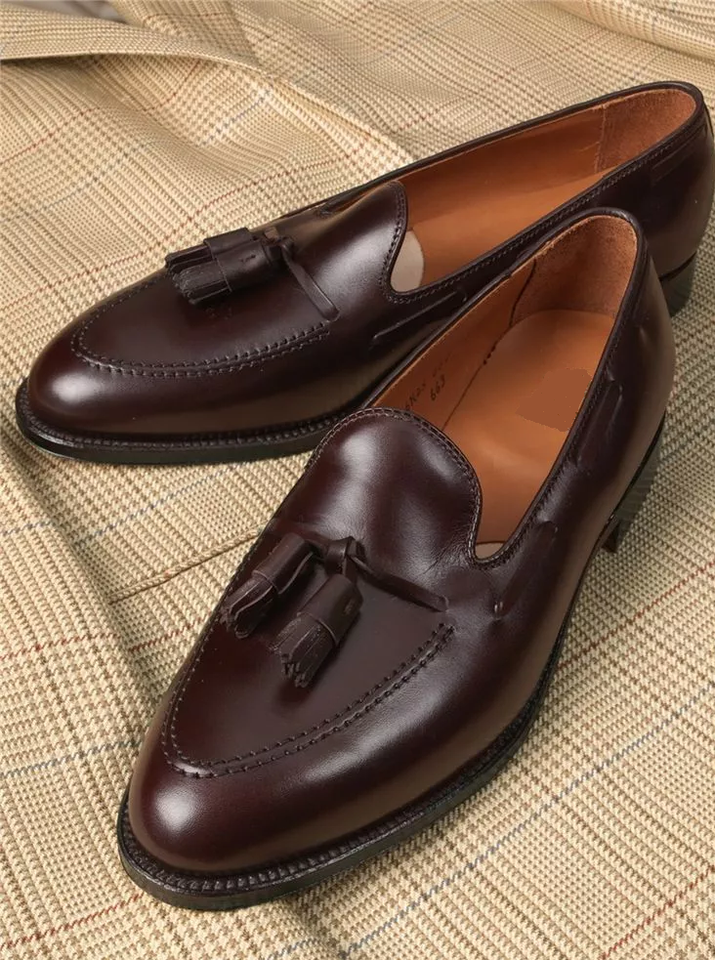 Handmade Men's Brown Tassel Loafer Round Toe Original Leather Loafer Shoes