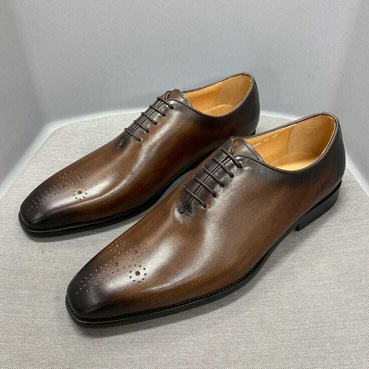 Handmade Men's Brown Leather Oxford Chiseled Toe Whole Cut Dress Formal Shoes