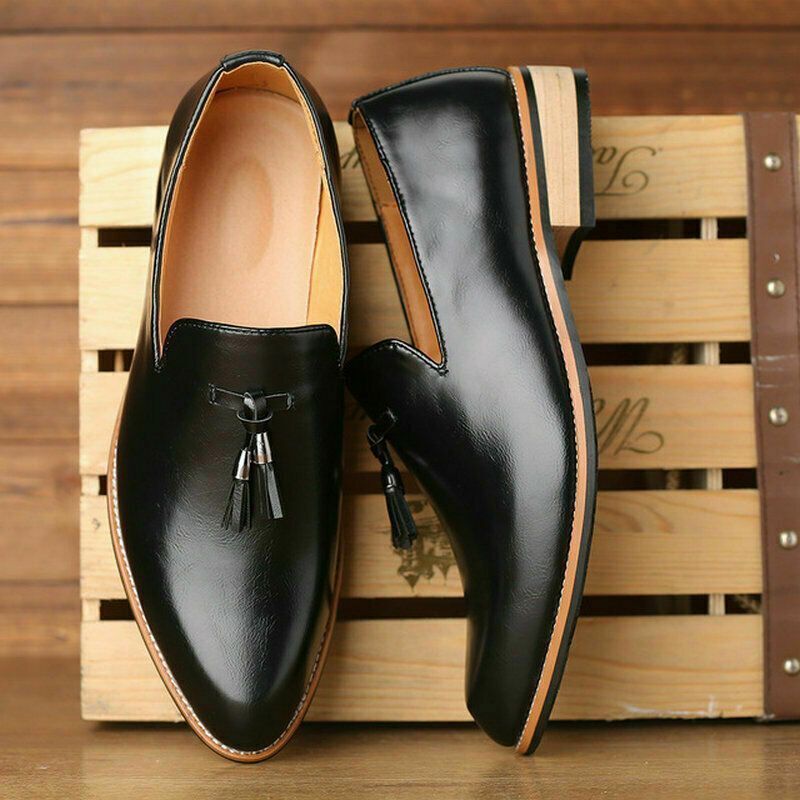 Handmade Men's Black Tassel Loafer Cowhide Leather Moccasins Dress Formal Shoes