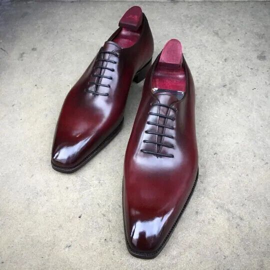 Handmade Men's Maroon Leather Oxford Whole Cut Chiselled Toe Dress Formal Shoes