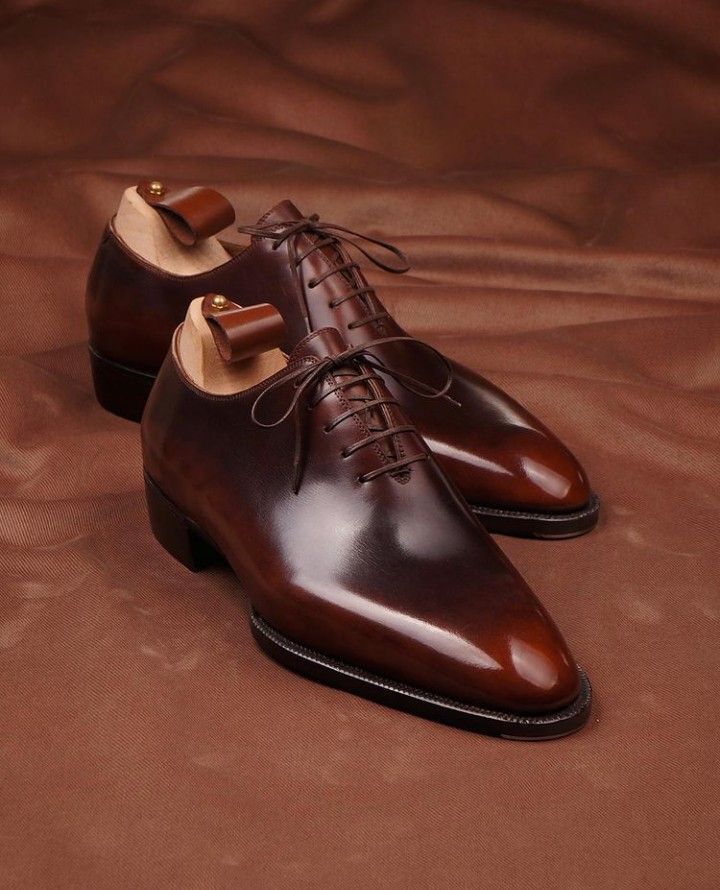 Handmade Men's Brown Leather Oxford Whole Cut Narrow Toe Dress Formal Shoes