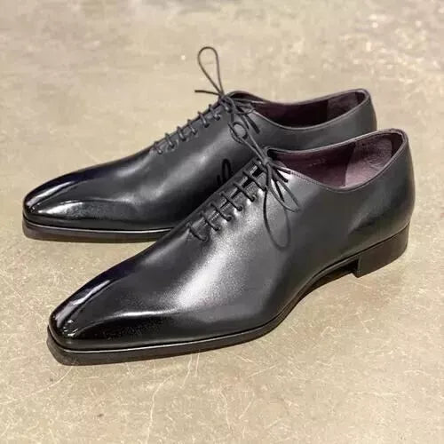 Handmade Men Black Leather Oxford Shoes Men Black Tuxedo Dress Shoes