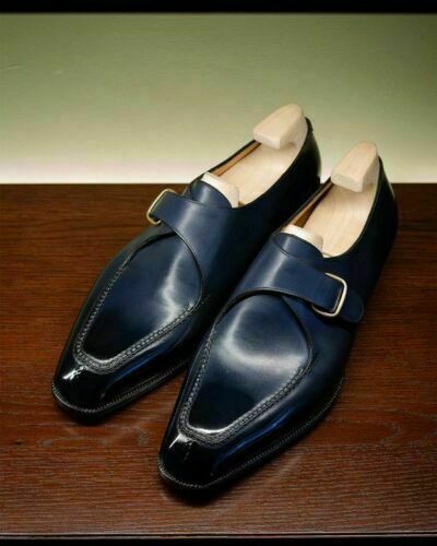 Handmade Blue formal monk Shoes, Men dress shoes, Men leather shoes