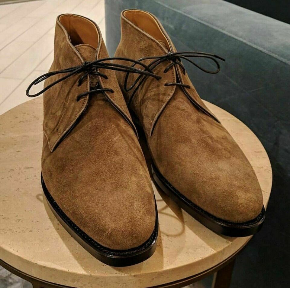 Handmade Brown Suede Chukka Boots for Men Custom Made Ankle High Men Shoes