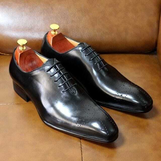 Handmade Men's Black Leather Oxford Whole Cut Chisel Toe Dress Formal Shoes