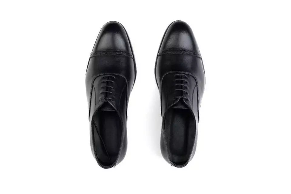 Handmade men black leather formal dress shoes, oxford lace up dress