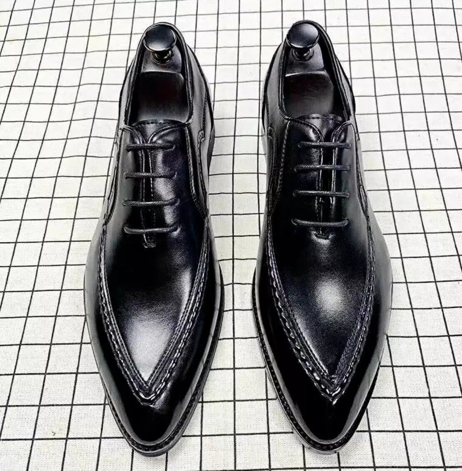 Bespoke Handmade Genuine Black Leather Lace Up Oxford Formal Dress Men's Shoes