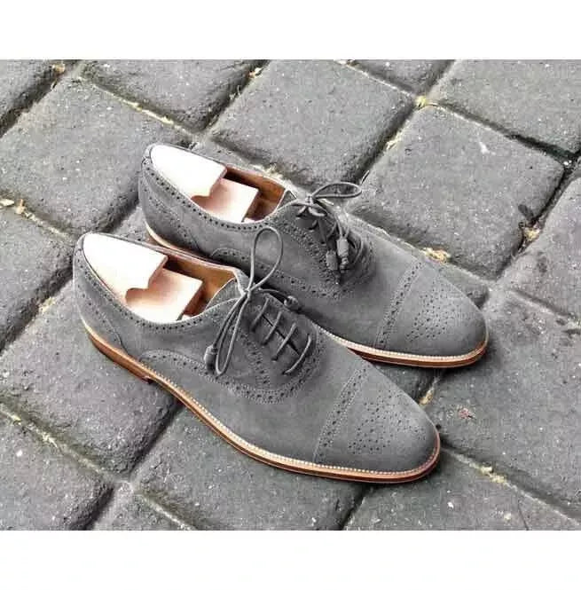 Handmade Oxford Suede Leather Shoes, Men Gray Suede Dress Formal office Shoes