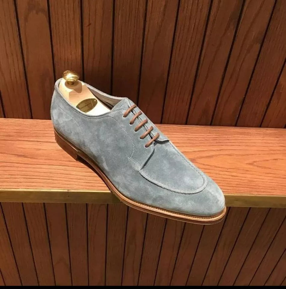 Handmade gray dress shoes, suede leather lace up shoes, business dress shoes men