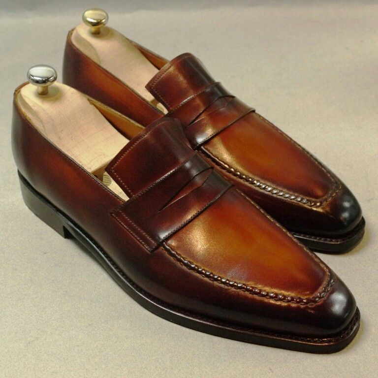 Handmade Men's Brown Leather Shoes Moccasin Slip on Penny Loafer Dress Shoes