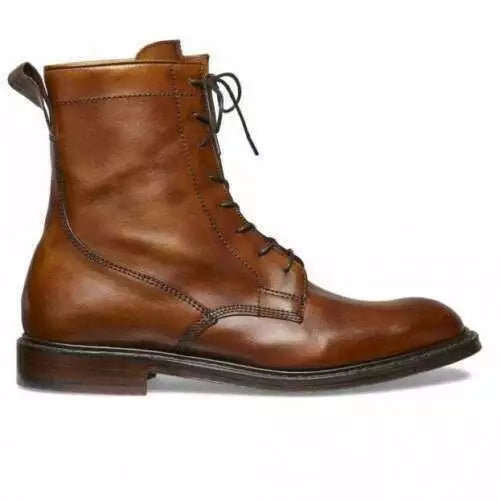 Handmade Men Brown Leather Lace Up Derby Ankle High Boots