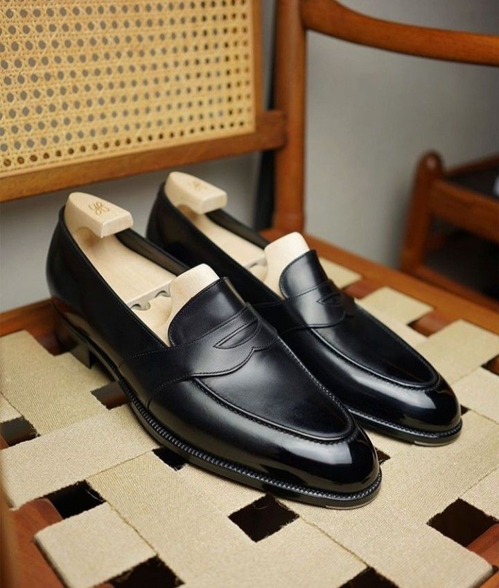 Handmade Men's Black Leather Shoes Moccasin Slip on Penny Loafer Dress Shoes