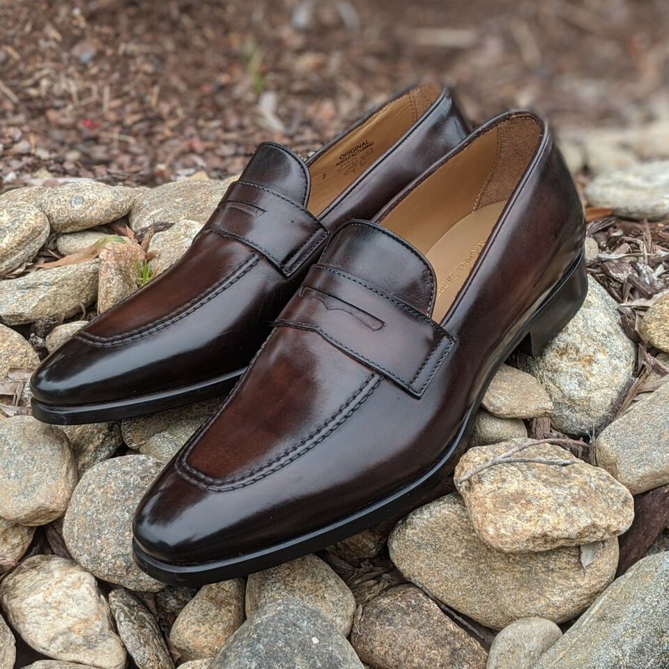 Handmade Men's Brown Leather Shoes Moccasin Slip on Penny Loafer Dress Shoes