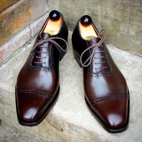 Handmade Men's Burgundy Leather Oxford Cap Toe Lace up Dress Formal Shoes