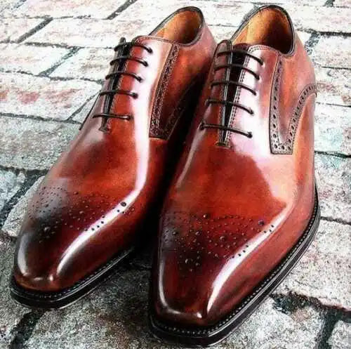 Handmade Men's Brown Leather Oxford Chiseled Toe Lace Up Dress Formal Shoes