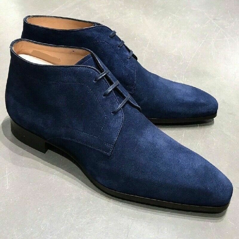 Handmade Blue Suede Chukka Boots, Men’s Dress Suede Ankle Boots