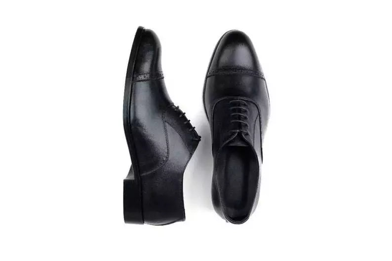 Handmade men black leather formal dress shoes, oxford lace up dress