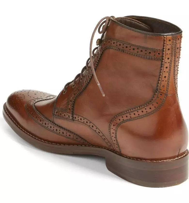 HANDMADE LEATHER SHOES BROGUE BROWN WINGTIP HIGH ANKLE BOOTS