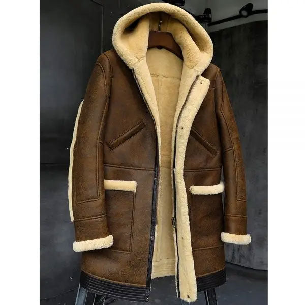 Sheepskin Coat Hooded Leather Jacket Fur Coat Mens Winter Coats Long Fur Jacket