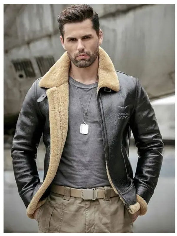 Mens Sheepskin Motorcycle Shearling Leather Bomber Jacket