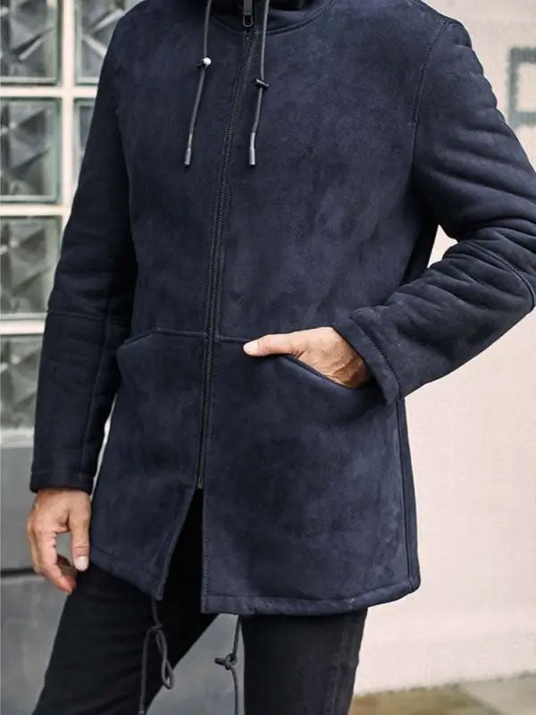 Leather Jacket Warm Wool Overcoat Long Winter Outwear Hooded Sheepskin Parkas