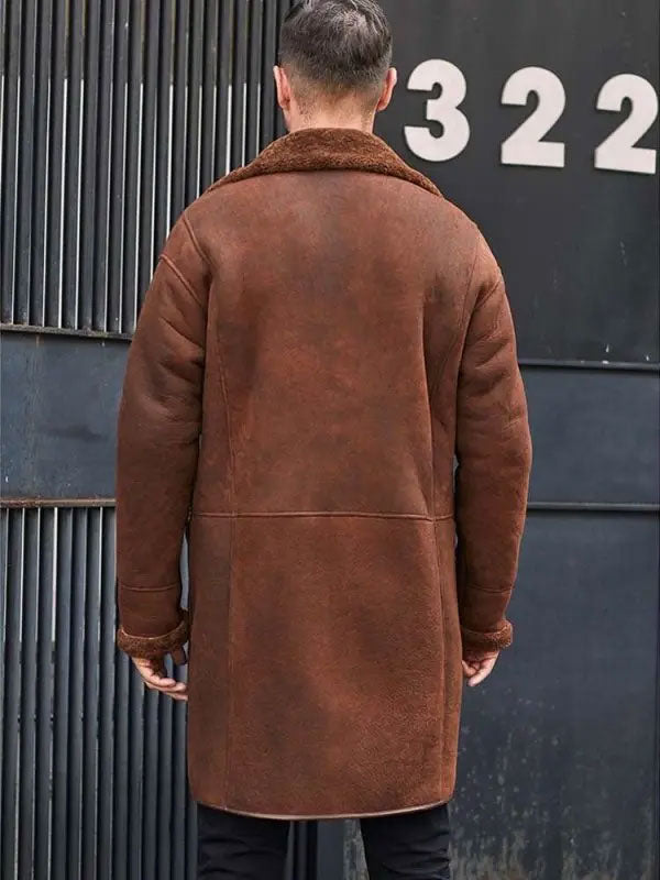 Winter Brown Fur Leather Long Trench Overcoat Outwear