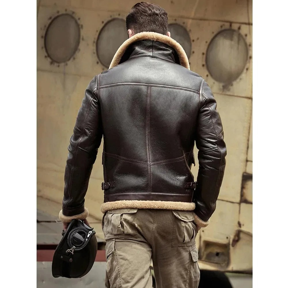 Men's Brown B3 Shearling Sheepskin Flight Leather Jacket